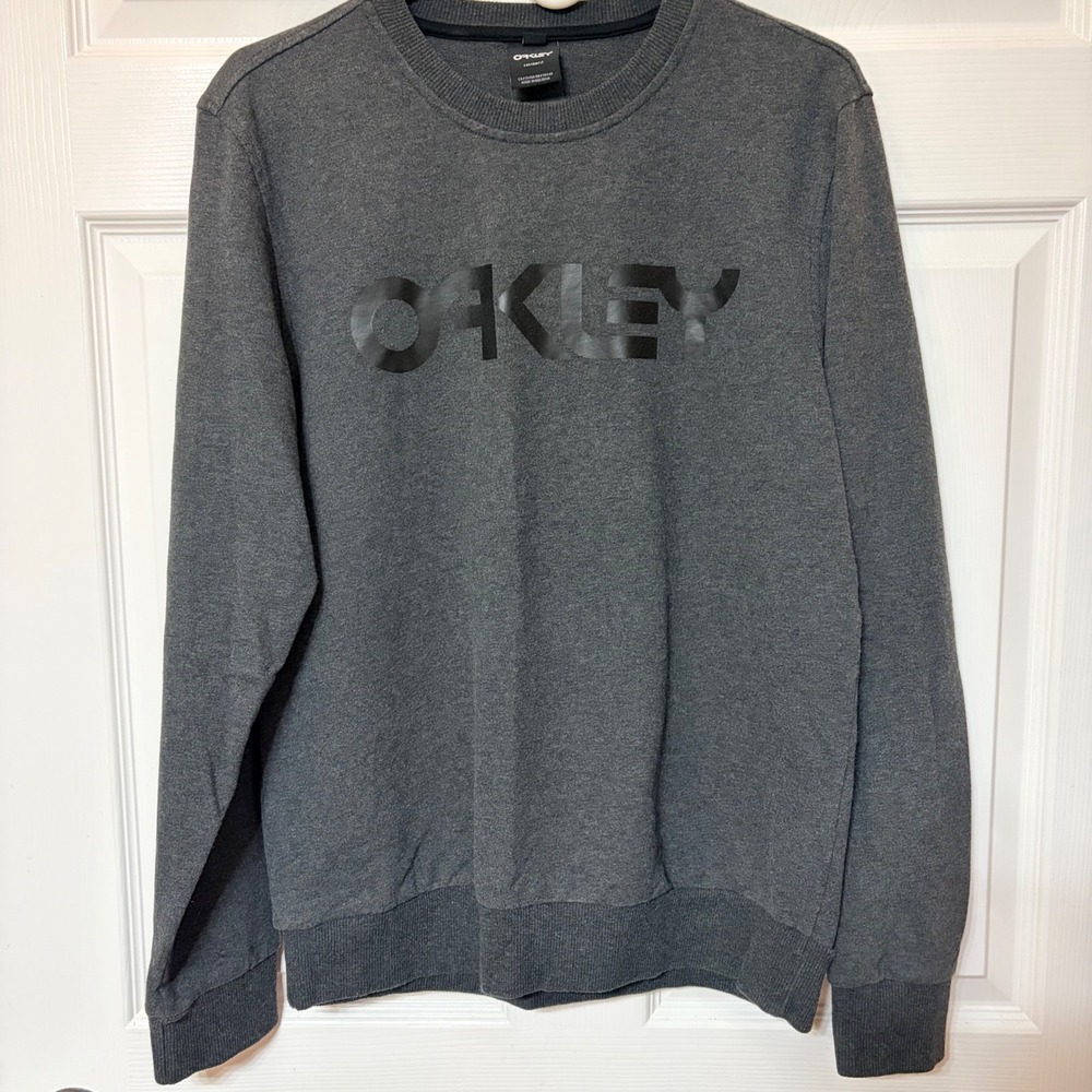 Oakley Mens Custom Fit Crewneck Sweatshirt Charcoal Gray Logo Size L 472399
